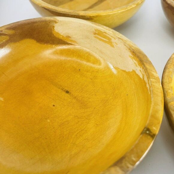 5 MCM Occupied Japan Wood Round Salad Popcorn Serving Bowls Set 1945 -1952 VTG - Picture 8 of 12